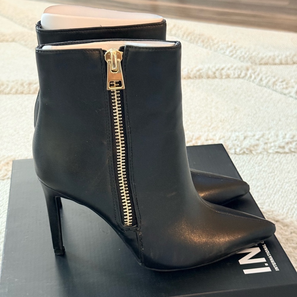 INC International Concepts Black Ankle Boots with Gold Accent
